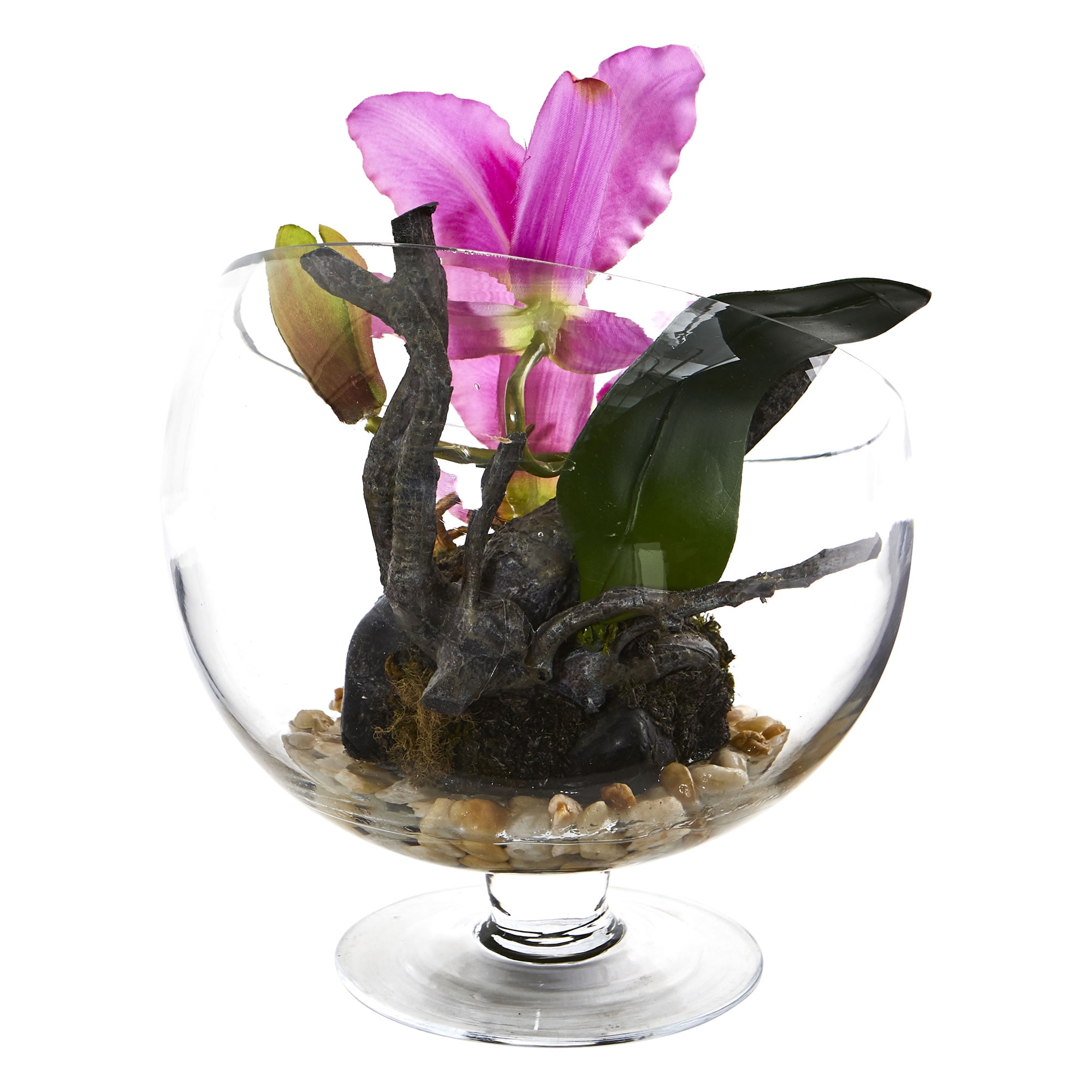 Nearly Natural Mini Orchid Cattleya Artificial Arrangement in Pedestal Vase