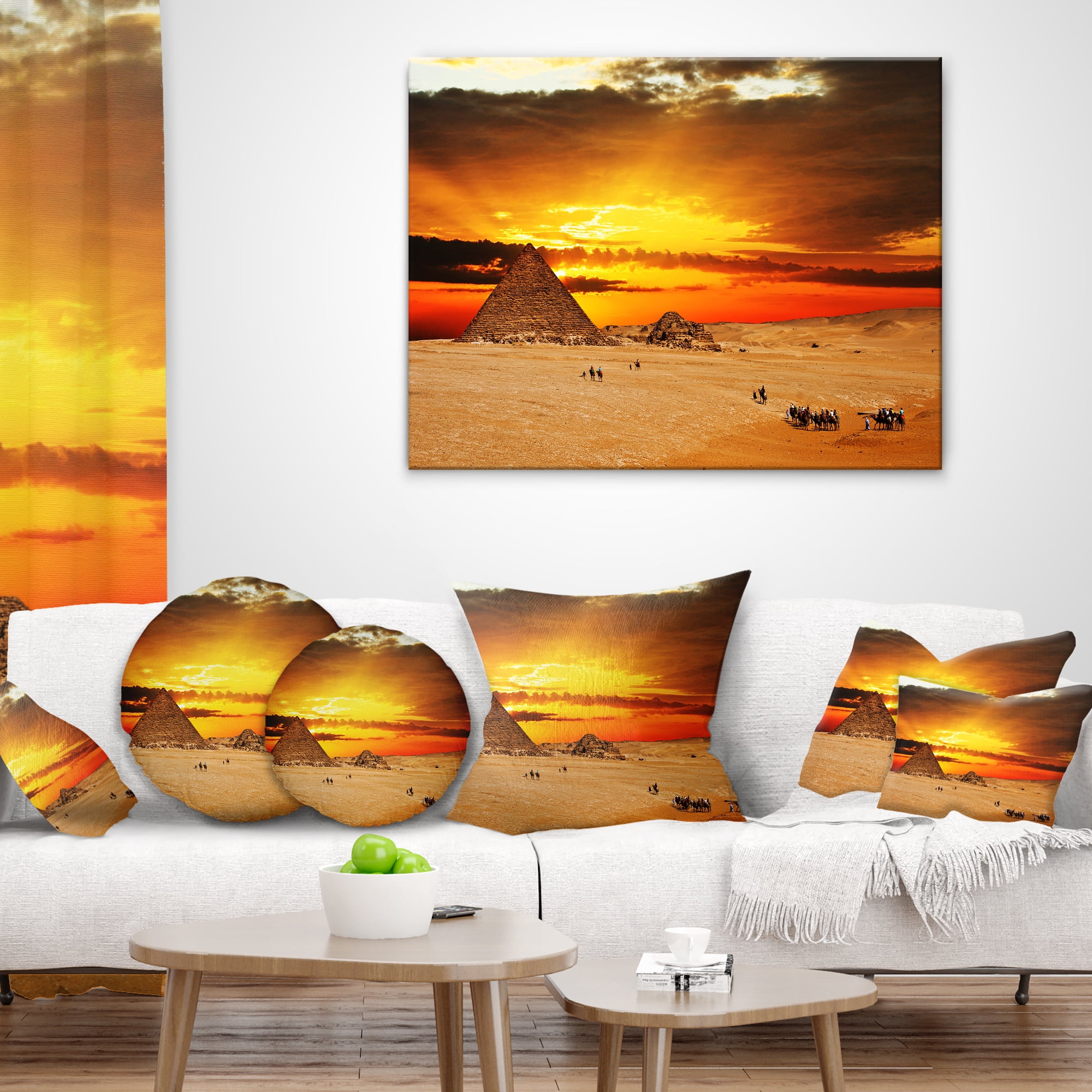Designart Camel Caravan at Sunset - Landscape Photography Throw Pillow - 12x20