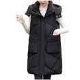 thumbnail image 2 of Chaquetas y abrigos de mezclilla sin mangas con capucha, abrigo largo de algodón con capucha por encima de la rodilla para mujer, 2 of 8