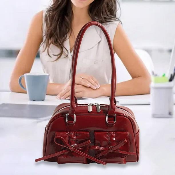 Bolso de hombro de piel sintetica para mujer con lazo bonitos bolsos para mujer para fiestas Rojo