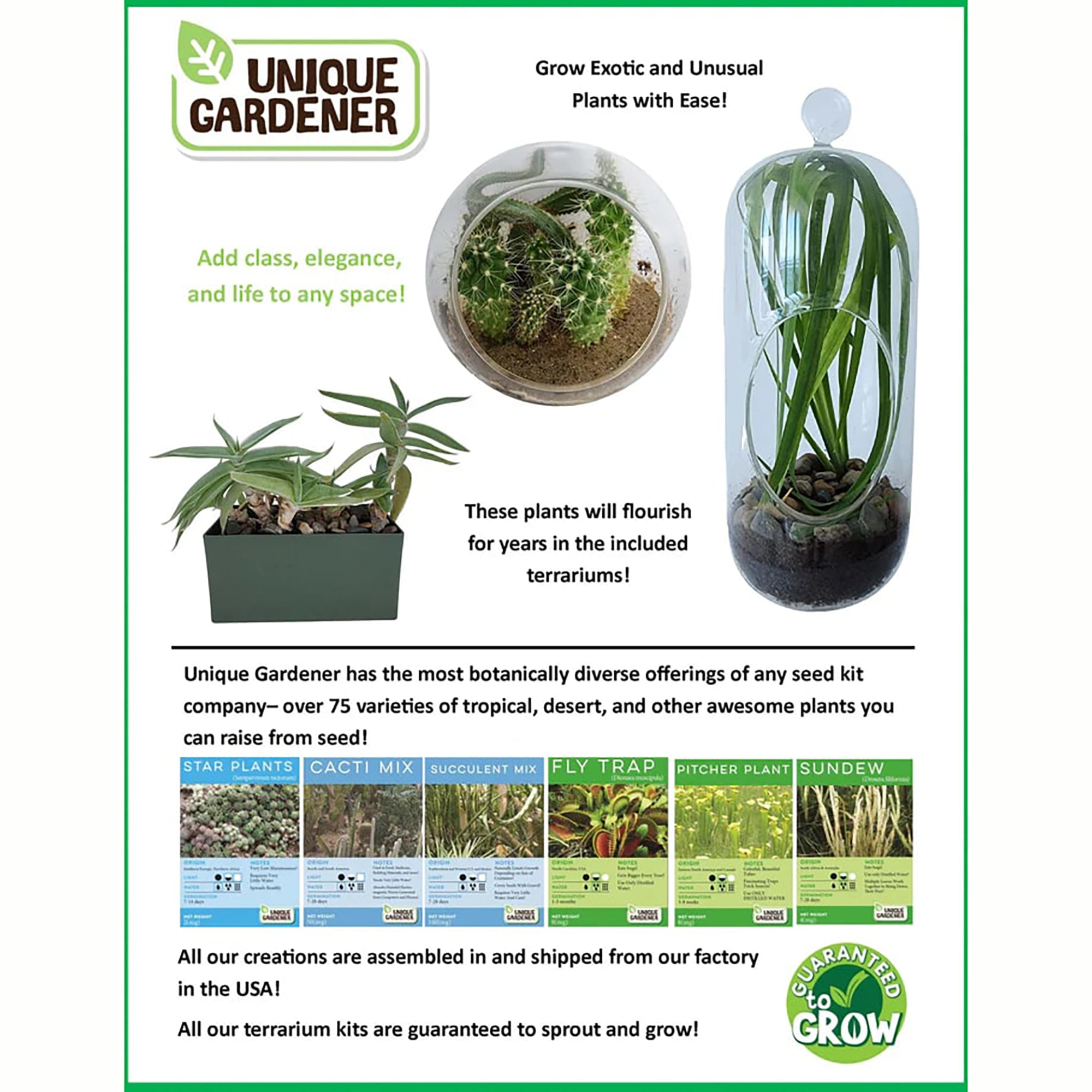 Unique Gardener: Culinary Herb Collection - DIY Biosphere Terrarium Starter Kit, Grow 5 Different Delicious Herb Plants, Kitchen Window Indoor Garden