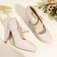 thumbnail image 4 of Zapatos IDIFU Nude Nubuck Mary Jane Tacones de aguja para mujer, 4 of 6