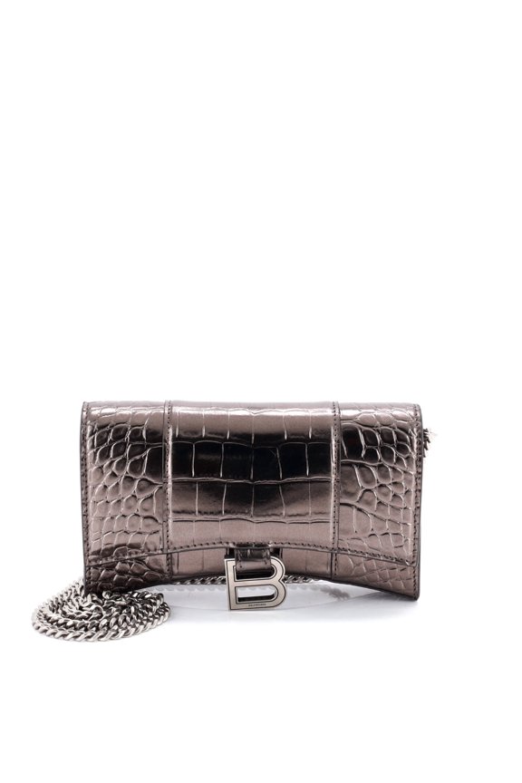 Pre-Owned Hourglass Chain Wallet Crocodile Embossed Leather By Rebag