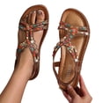 thumbnail image 1 of Womens Open Toe Sandals Ankle Strap Bohemian Rhinestone Sandals Casual Flat Shoes for Summer, 1 of 9