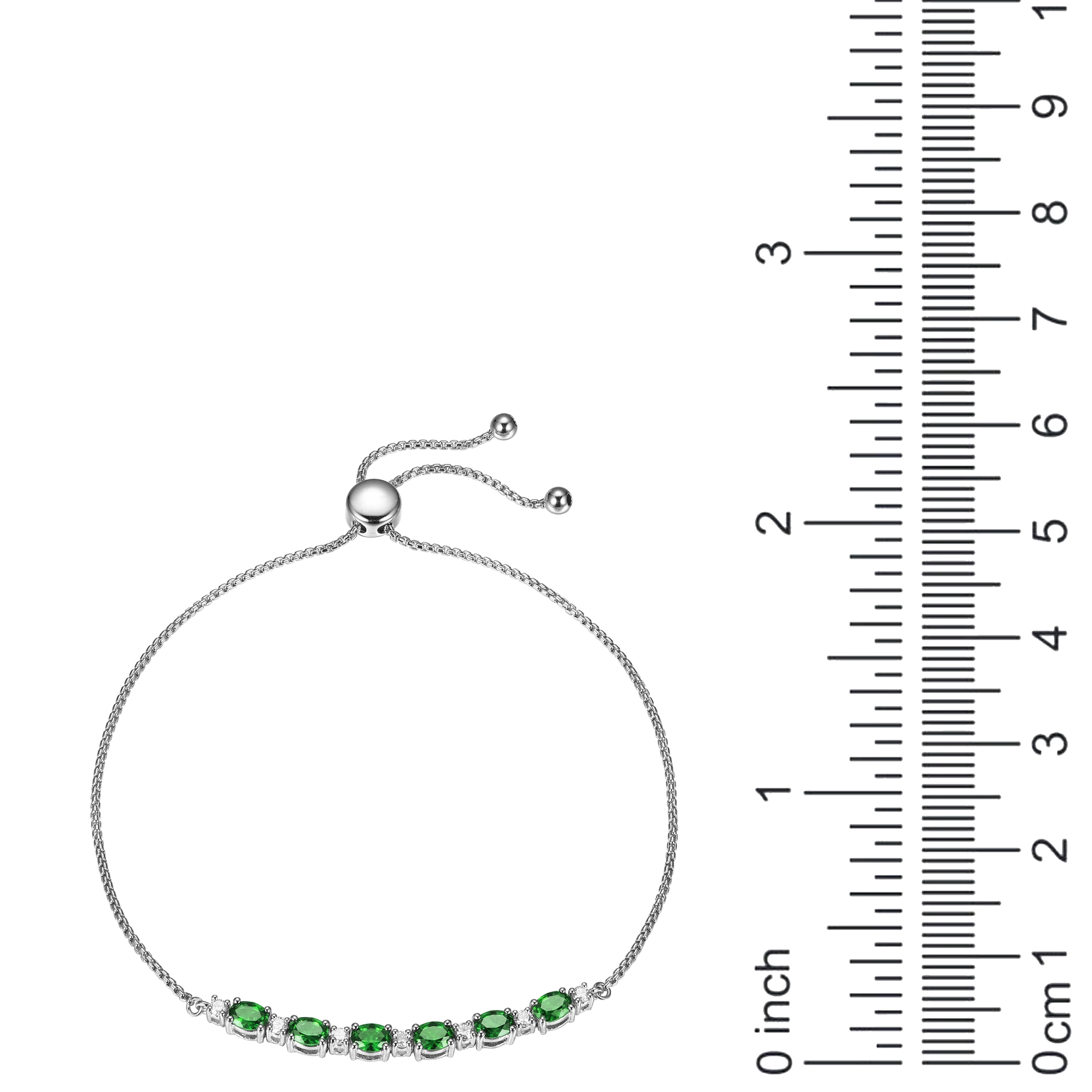 Forever Facets Lab Grown Diamond and Created Emerald Sterling Silver Bolo Bracelet, Adult Female