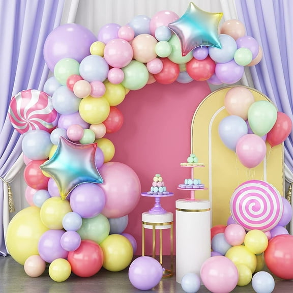 MMTX Pastel Balloon Garland Kit, 112pcs Assorted Macaron Balloons Arch Kit, Rainbow Color Balloons Garland with Star Candy Windmill Foil Balloon for Girls Baby Shower Wedding Birthday Party Supplies
