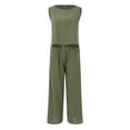 thumbnail image 6 of vigerkar Women's Summer 2 Piece Outfits Sleeveless Crop Top Capri Wide Leg Pants Jumpsuit Linen Lounge Beach Travel Sets Green, S, 6 of 9