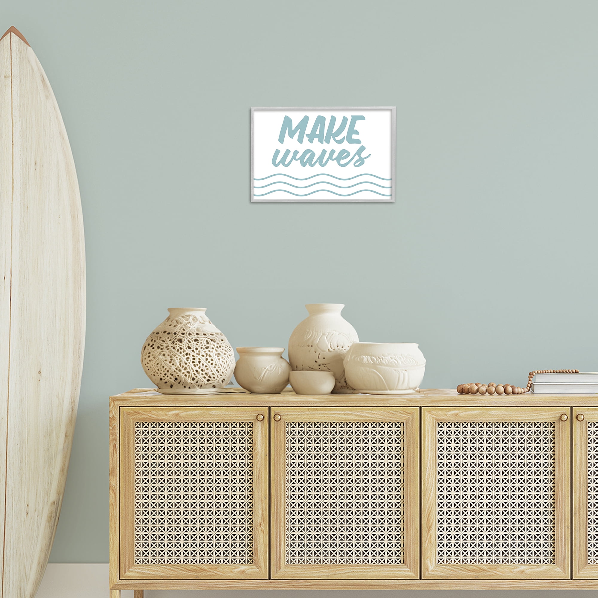 Stupell Industries Make Waves on White Typography Painting Gray Framed Art Print Wall Art, 18 x 12