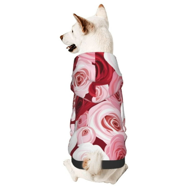 Fotbe Rose Sudadera con Estampado para Perros Pequeños – Suéter con Capucha para Mascotas, Tela Suave de Forro Polar con Bolsillo-X-Large