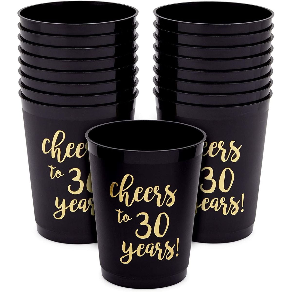 16 Pack Black 30th Birthday Plastic Tumbler Cups 16 oz for Anniversary