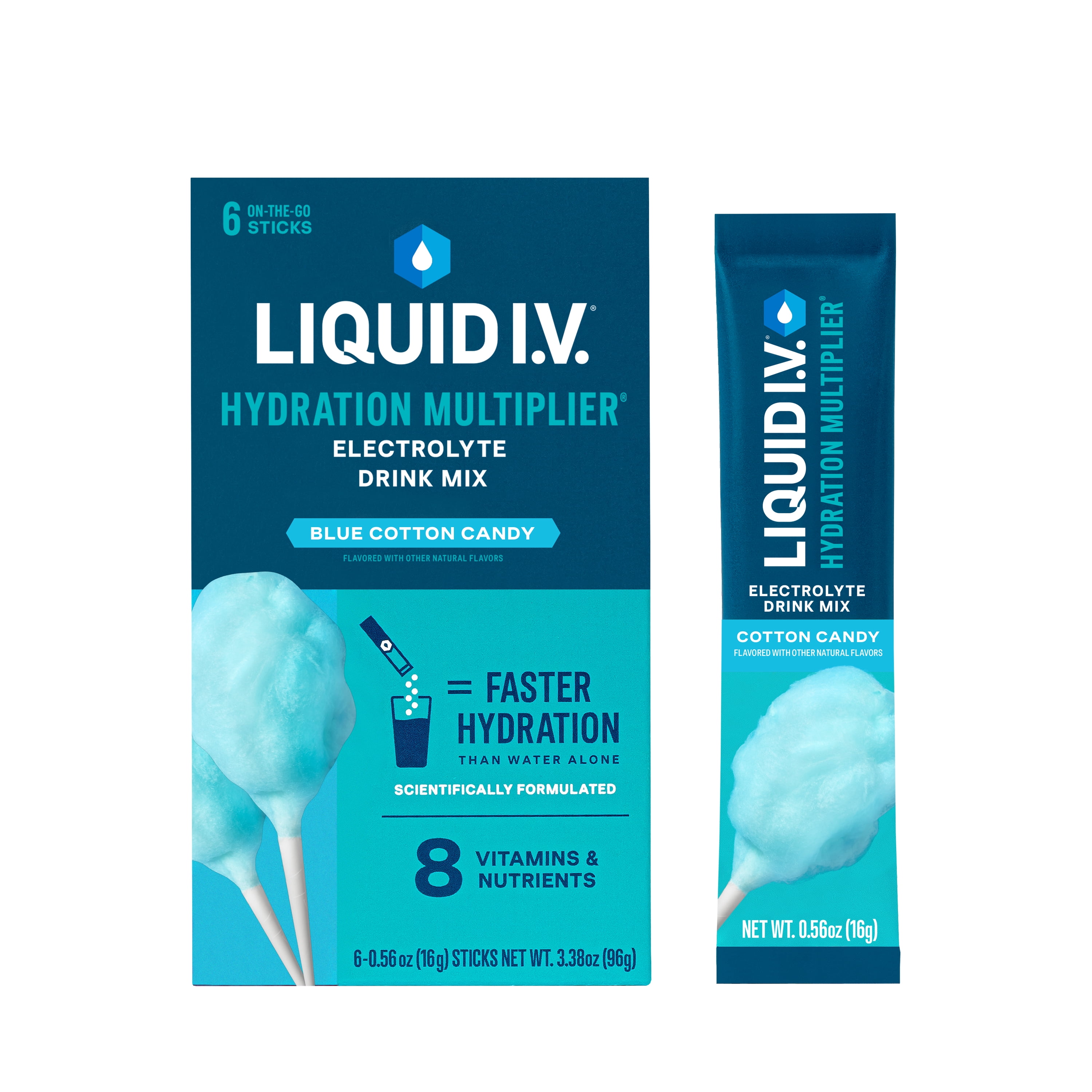 (8 pack) Liquid I.V.® Blue Cotton Candy Hydration Multiplier® Powdered Electrolyte Drink Mix, 6 Count Packets