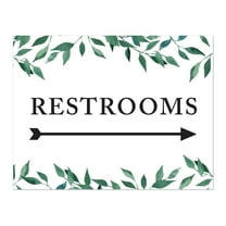 Koyal Wholesale Wedding Party Directional Signs, Natural Greenery, Double-Sided, Restrooms with Big Arrow, 1-Pack