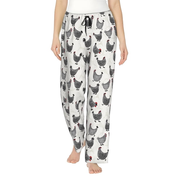 Balery Funny Chicken Pantalones de pijama para mujer, pijamas ultraligeros, pantalones de estar por casa-Large