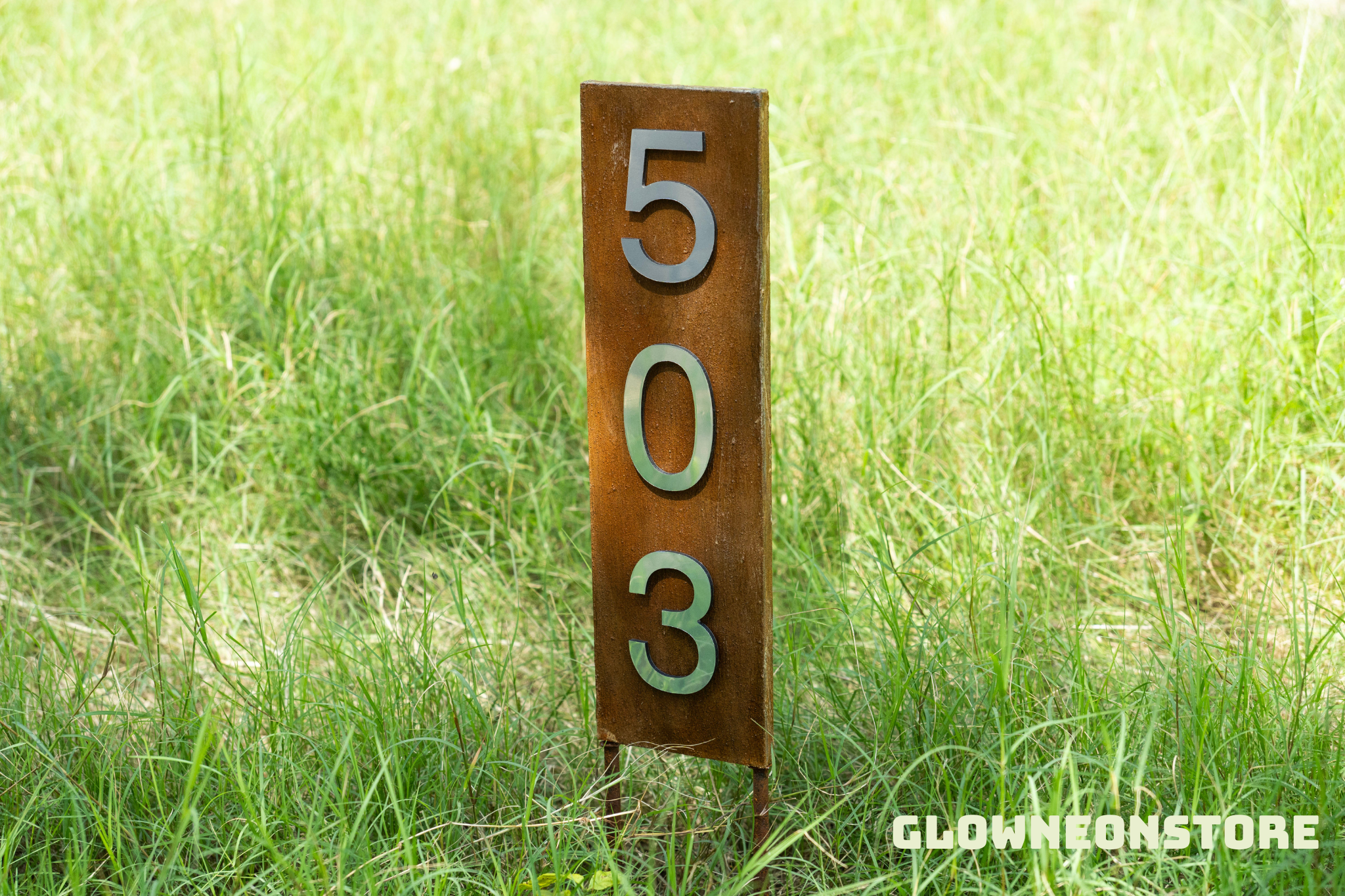 Glowneon Personalized House Number Address Sign Steel Rusty Outdoor 5in W x 14in H