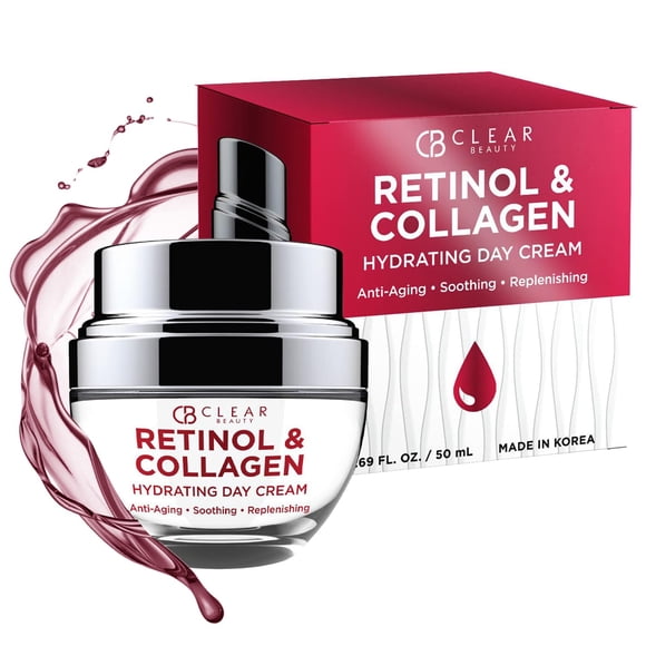 Crema hidratante facial diaria con retinol y colágeno Clear Beauty - Probado por dermatólogos Reduce las arrugas Líneas finas e imperfecciones Hidratante Antienvejecimiento Belleza limpia Cuidado de l