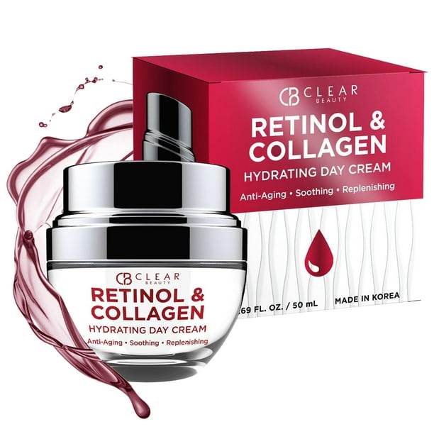 Crema hidratante facial diaria con retinol y colágeno Clear Beauty - Probado por dermatólogos Reduce las arrugas Líneas finas e imperfecciones Hidratante Antienvejecimiento Belleza limpia Cuidado de l