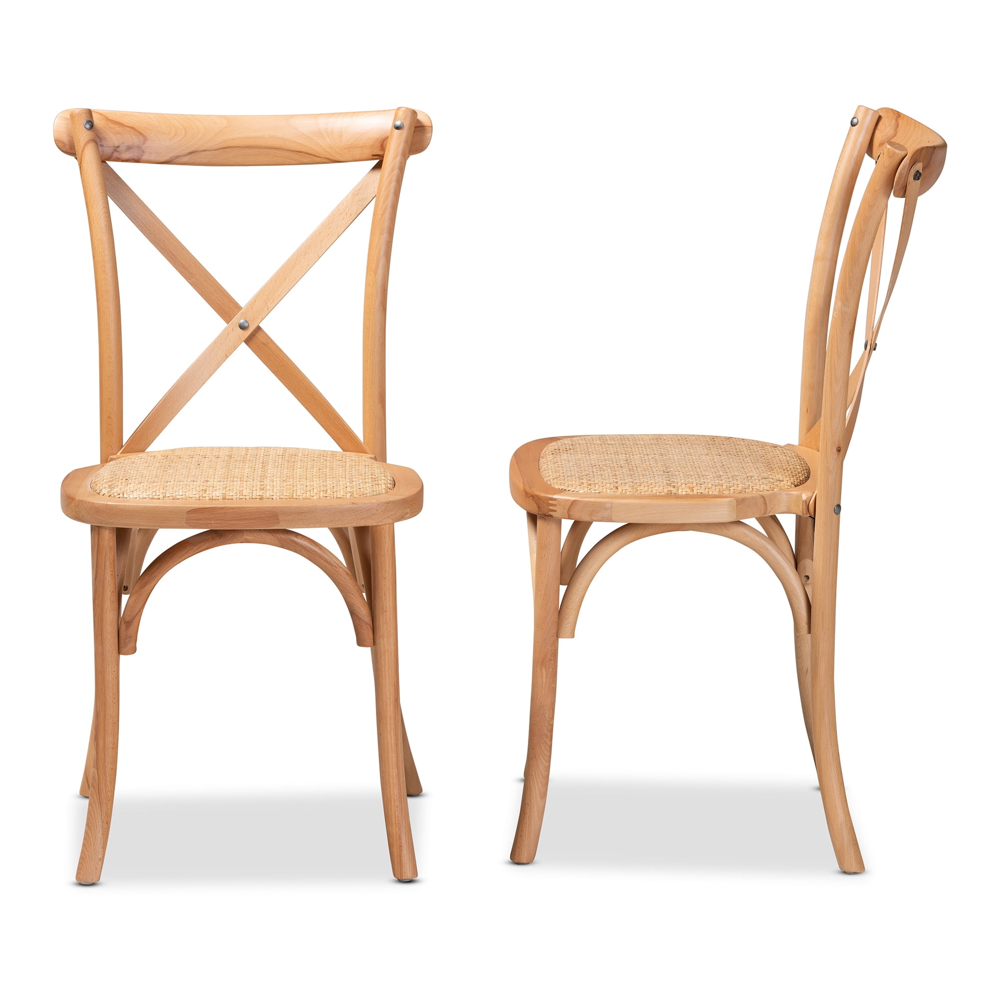 Baxton Studio Tartan Dining Chair, Set of 2, Natural Brown