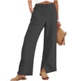 thumbnail image 3 of Pxxlle Linen Pants for Women Plus Size Wide Leg Summer Pant with Pockets Casual Drawstring Elastic Waisted Trousers for Beach Vacation Gray S, 3 of 9