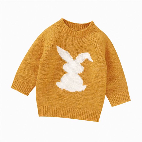 Ymyiu Sweater School Kids Girls Sweaters Winter Tops Kids School Teen Fashion Long Sleeve Crew Neck Knit Casual Fall Cozy Pullover 9-12 Months(Yellow, 9-12 Months)