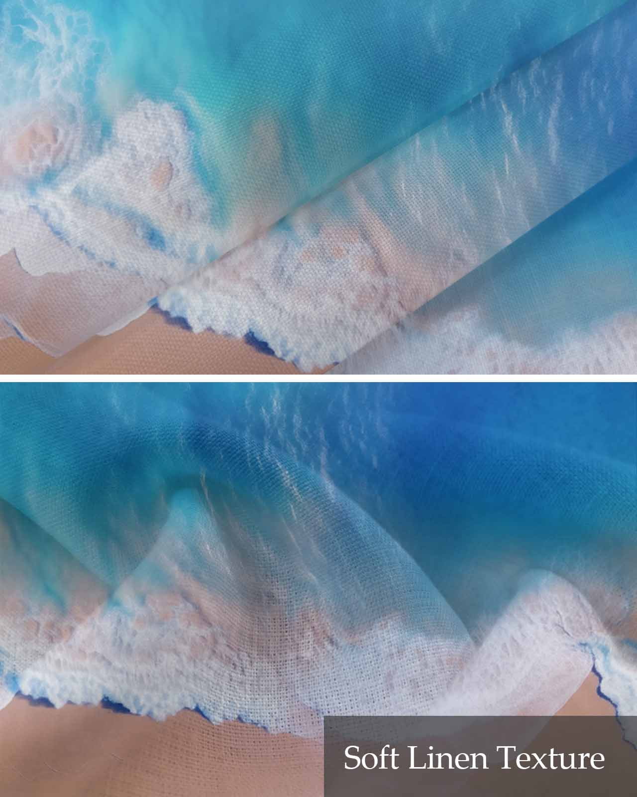 Blue White Ocean Wave Linen Curtain Valance for Bedroom/Bathroom/Kitchen/Office/Living/Dining Room Windows,Summer Sandy Beach Coastal Nautical Pocket Topper Drapes Decorative Cafe Drapery Panel 54x18