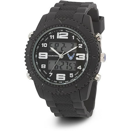 Black Rubber Watch - Men's U.S. Air Force C27 Black and White Dial Watch, Black Rubber Strap