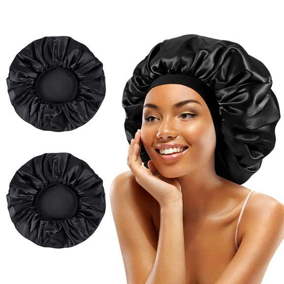 Large Women Silk Satin-Bonnet - 2 PCS Extra Soft Elastic Band Sleeping Caps for Curly Dreadlock Braid Hair
