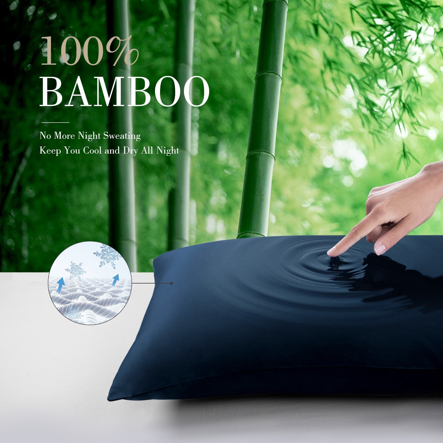 SORMAG Bamboo Cooling Pillowcases Queen Pillow Cases Set of 2 Pack,20x30 inches, Navy Blue