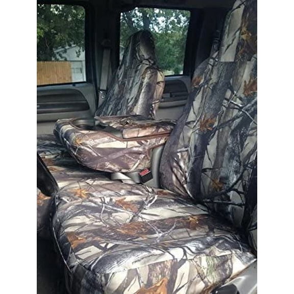 F58 2002-2010 Ford F250-F550 Super Duty, Front Truck Seat Covers only, 40/20/40 Split Bench Seat with Molded Headrests in MC2 Camo Endura