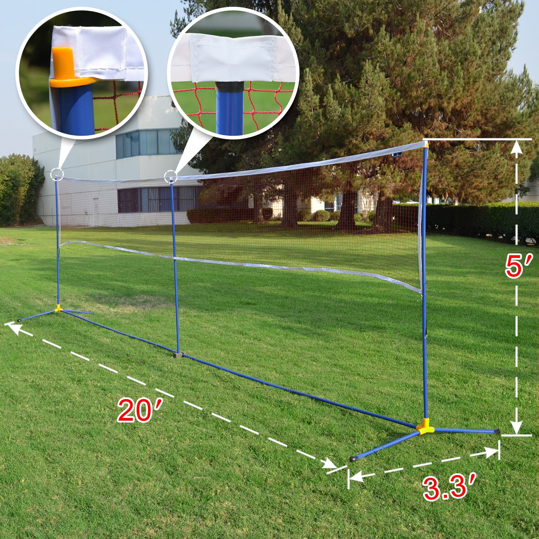 SUNNYOUTDOOR 3-in-1 Training Beach Volleyball Badminton Tennis Net Set Portable w/ Carry Bag