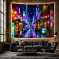thumbnail image 6 of Neon Lantern Alley Among Lush Green Vines, Dreamy Digital Art for Gamers, Urban Night Decor, Housewarming Gift, Tapestry Wall Hanging for Studio and Gaming Room, 6 of 7