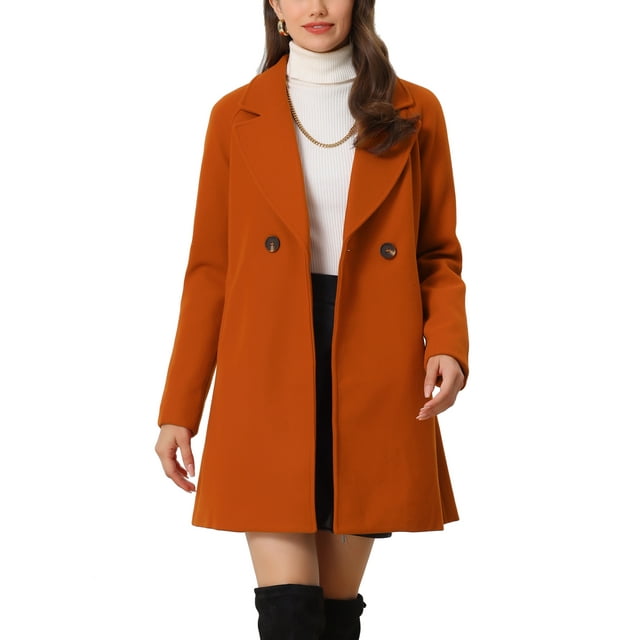 Allegra K Manteau Mi-Long à Manches Longues Raglan à Revers Croisé pour Femme P Orange Foncé