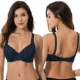 thumbnail image 6 of Curve Muse Plus Size Minimizer Underwire Unlined Bra with Embroidery Lace-3Pack-NAVY,WHITE,SLATE-36D, 6 of 7