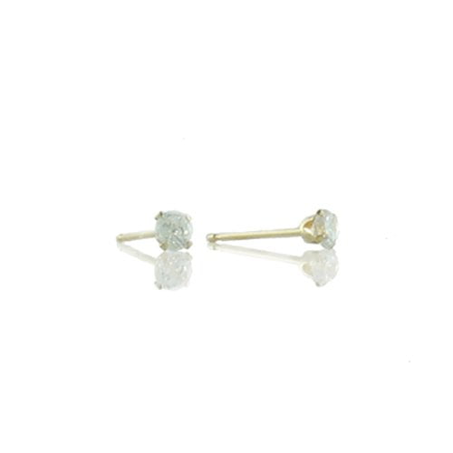 Unique Solid Real 9ct yellow gold clear crystal 3mm round stud earrings 