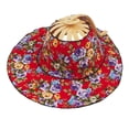 thumbnail image 3 of 2 in 1 Sunhat Foldable Bamboo Hand Fan Creative Wide Brim for Picnic Dancing Pro red flower, 3 of 8