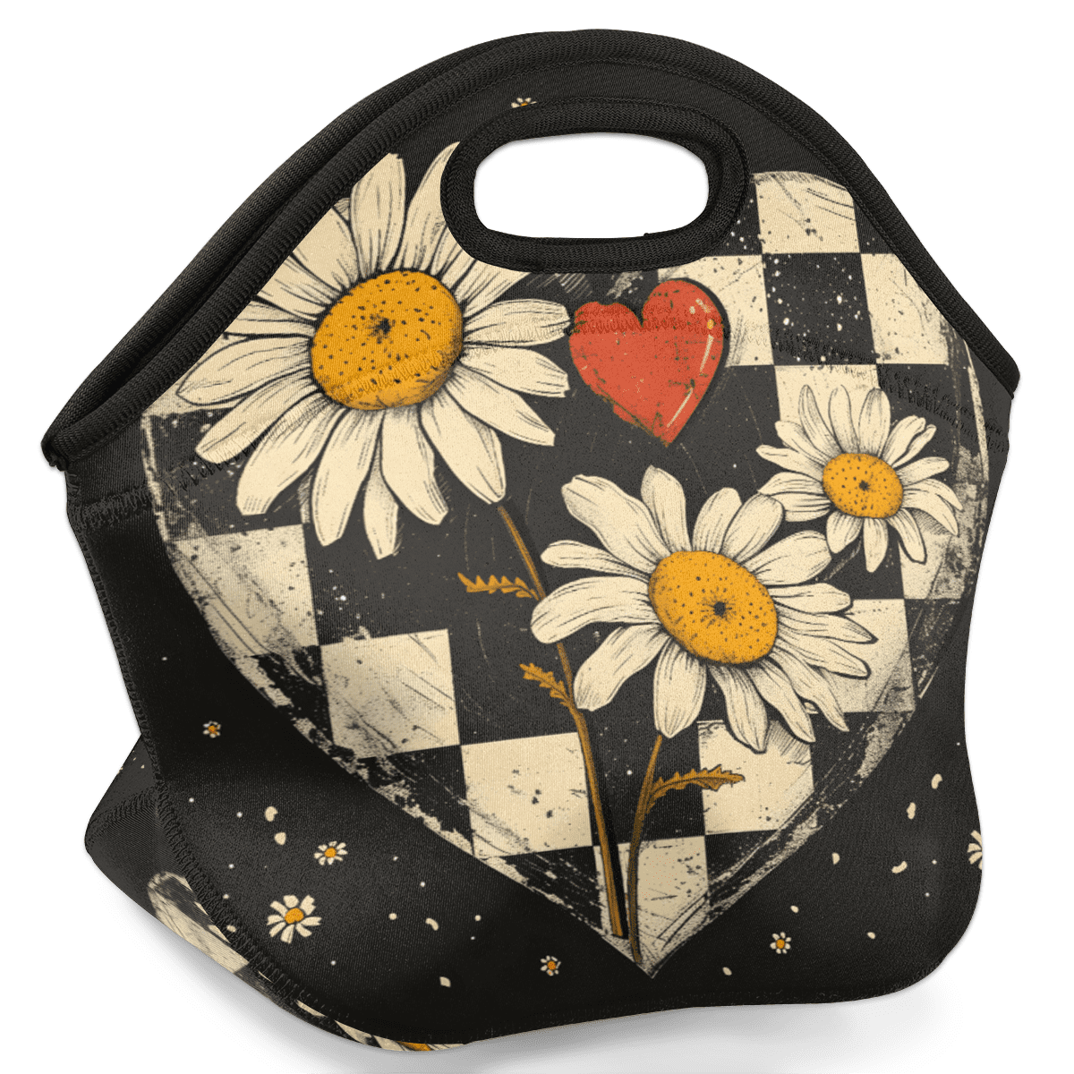Herdesigns Daisy Floral Neoprene Lunch Bag, Modern Insulated Lunch Box for Women Men Washable Lunch Tote Soft Lunch Container With Zipper for Work Picnic Travel