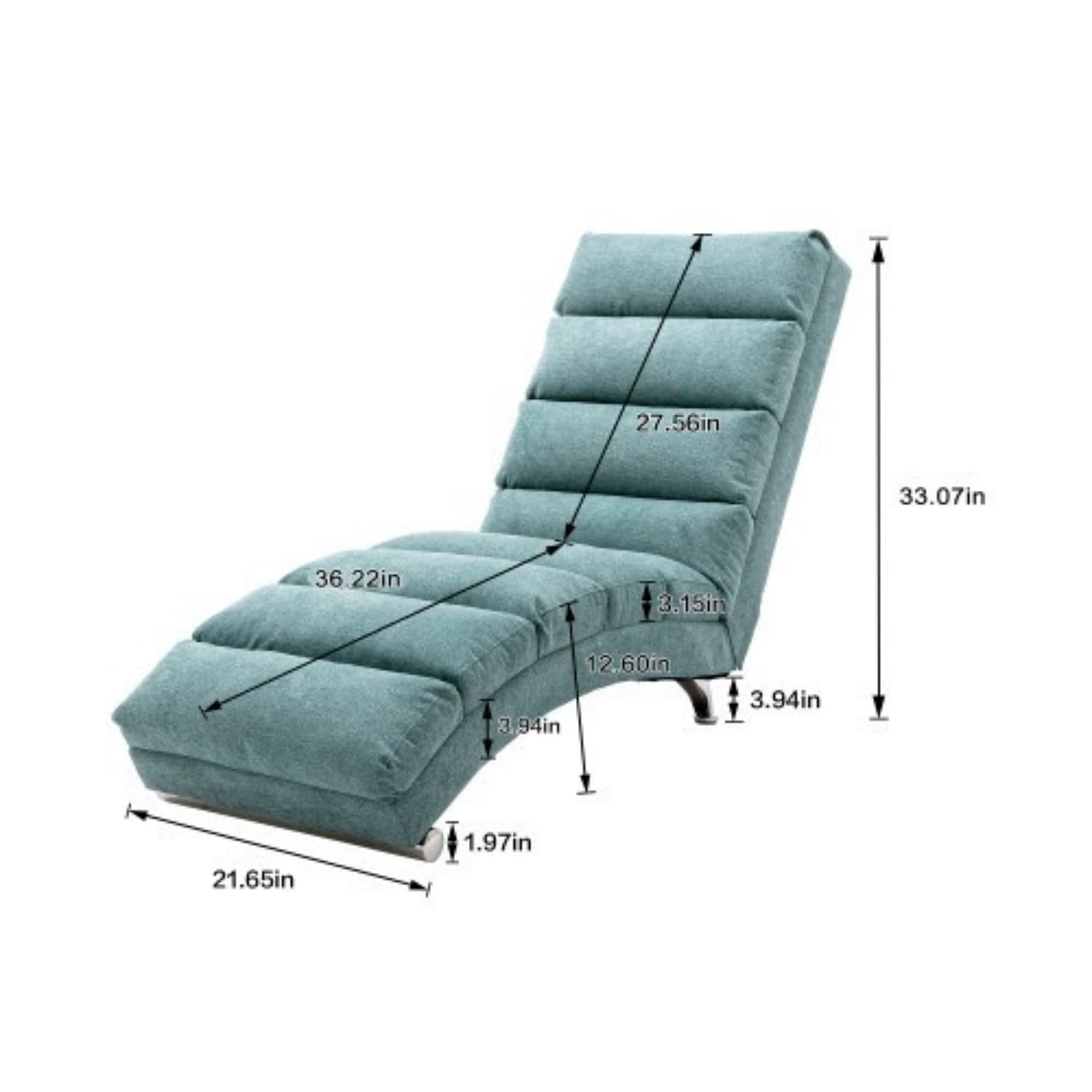 Upholstered Chaise Lounge Chair with Vibration, Modern Fabric Leisure Recliner with Ergonomic Fixed Back, Side Pocket & Lumbar Pillow, 300 lbs Capacity, Teal