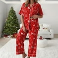thumbnail image 2 of UngA Christmas Pajamas for Women Silk 2 Piece Satin Pjs Soft Button Down Sleepwear Wide Leg Long Pants with Pockets Womens Christmas Pajamas,Size M, 2 of 5
