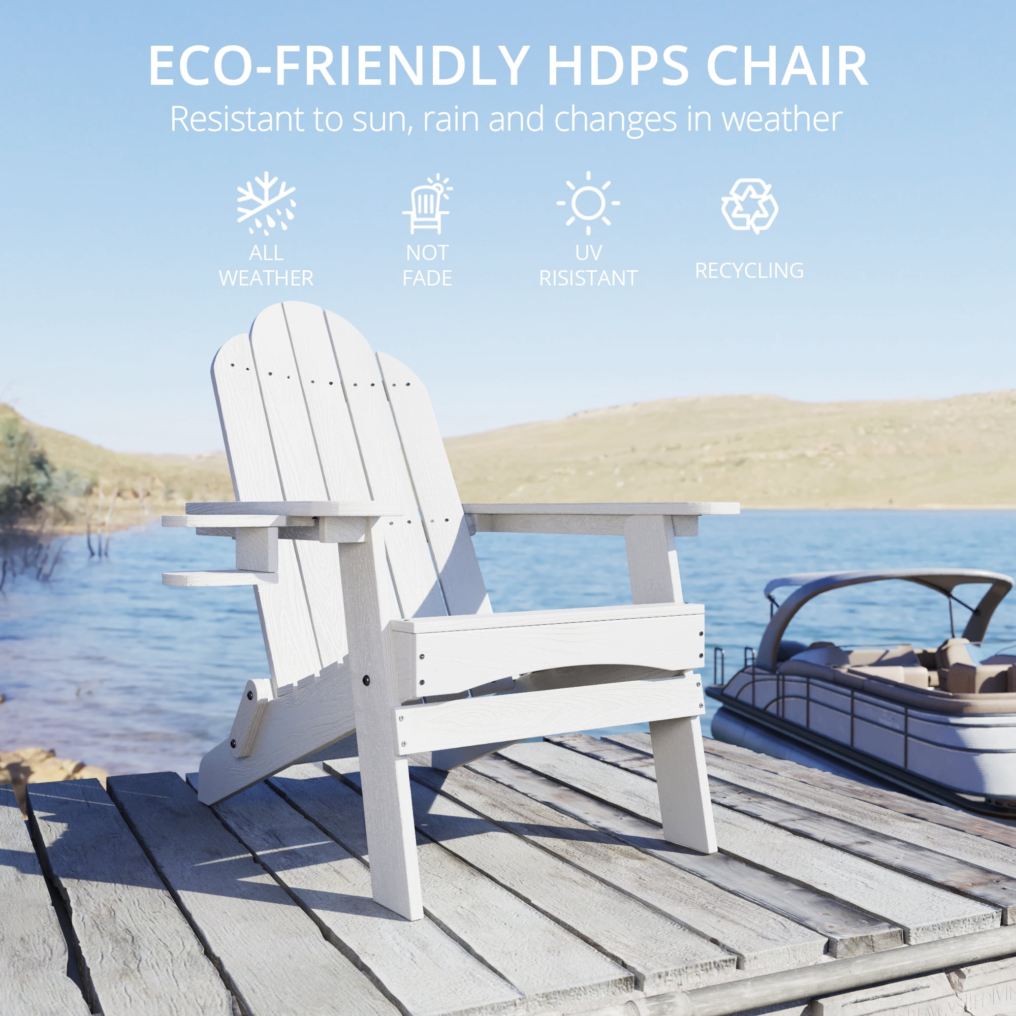 Dycanpo Folding Adirondack Chair ,Fire Pit Patio Garden Chair with Cup Holder, White