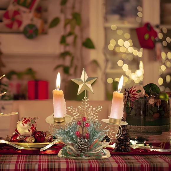 Christmas Golden Iron Double Candlestick Window Desktop Decoration Christmas Holiday Decoration