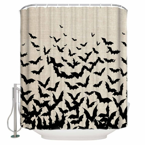 Shower Curtains for Bathroom-72"x72",Halloween Black Bat Waterproof Bath Curtain Grommet Shower Curtain Set with Hooks,Seamless Bats on Linen Washable Bath Accessories