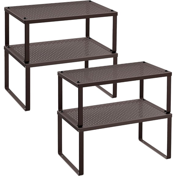 Spice Racks, Set of 4 Metal Cabinet Shelf Organizers, Countertop Organizers, Shelf Risers, Stackable, Expandable, Brown UKCS06BR