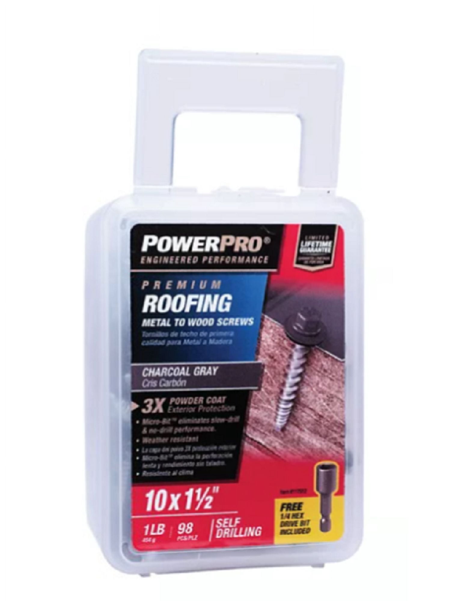 Hillman Fasteners 250500 LB 10 x 1.5 in. Metal to Wood Self-Drilling Roofing Screws, Grey