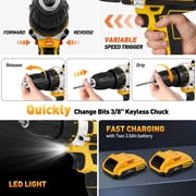 Cshidworld Cordless Drill Tool Kit Set, 21V Power Drill Tool Box with 2x 3000mAh Battery Electric Drill Set Driver for Men Women Home Hand Repair Basic Tool Sets, 95PCS Mechanic Toolbox, Yellow