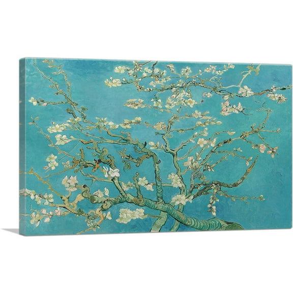 ARTCANVAS Branches with Almond Blossom - Teal Rectangle 1890 Canvas Art Print by Vincent Van Gogh - Size: 18" x 12" (1.50" Deep)