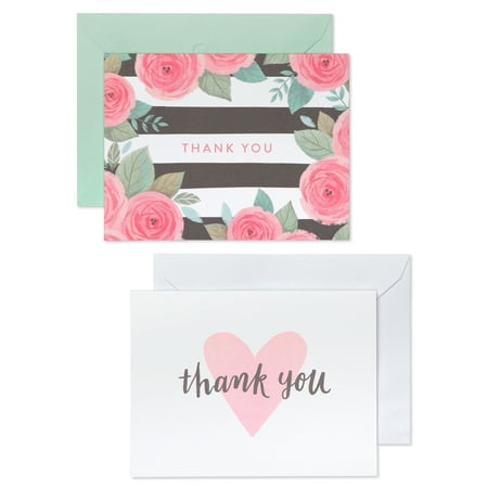 American Greetings Heart and Floral Thank You Cards, 50-Count, Envelopes Included