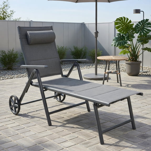 YYAo Chaise Lounge Chair Outdoor, Outdoor Chaise Lounge,Patio Reclining Chaise Lounge with Adjust Neck Pillow-Gray