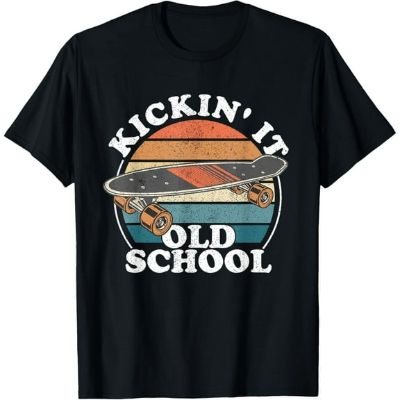 Kickin It Old School 80s Retro Skateboard Longboard 90s Gift T-Shirt men and women can wear, black, white, gifts