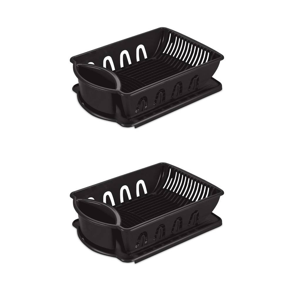 Sterilite Large Plastic Dish Drainer Rack 2 PC Sink Drainboard 0641 Black 2Pack