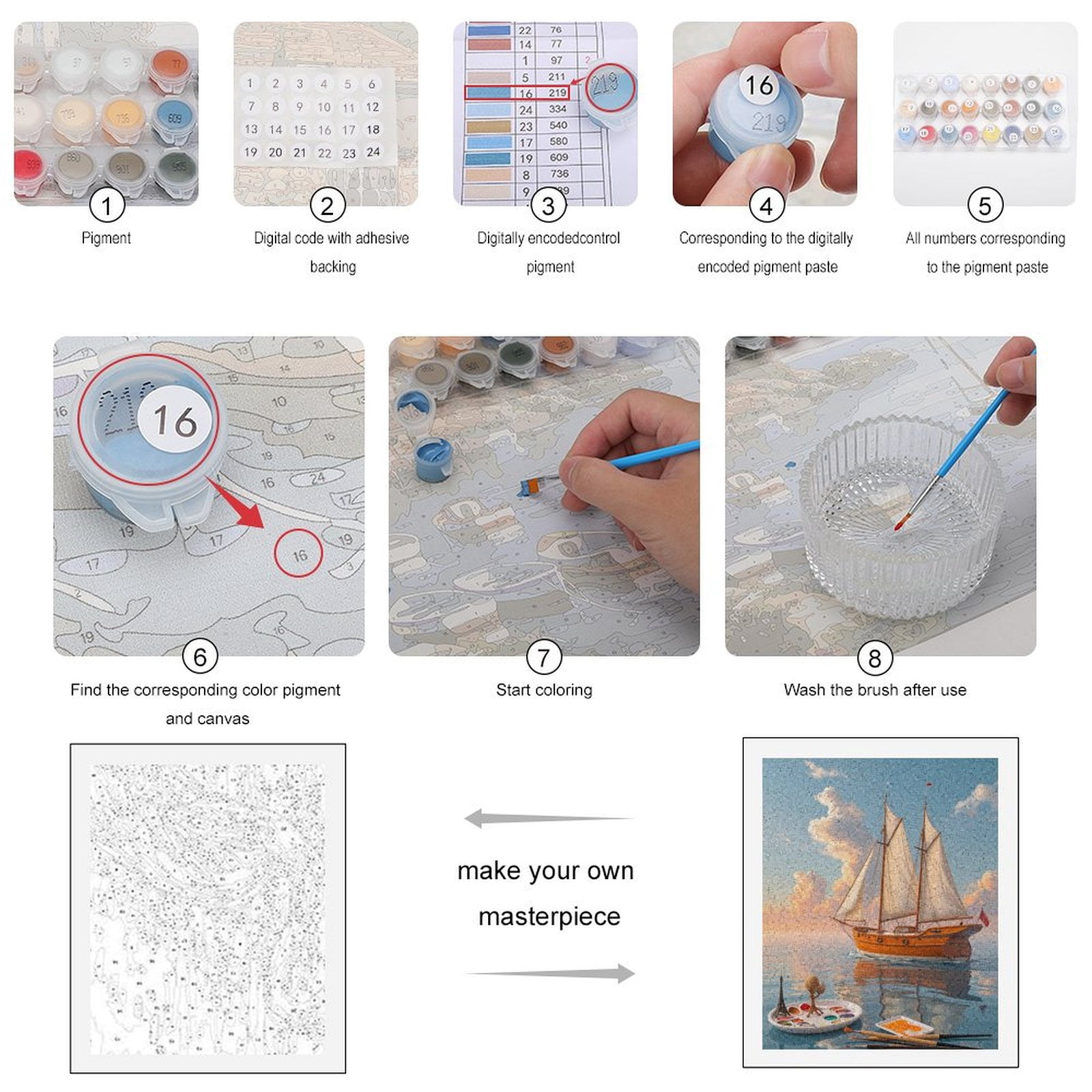 Paint By Numbers Kit for Adults Beginner - Sailboat Art Palette Sky Reflection DIY Canvas Painting Kits for Adults, Frameless Paint By Number for Adults for Home Wall Decor 16x20 Inch