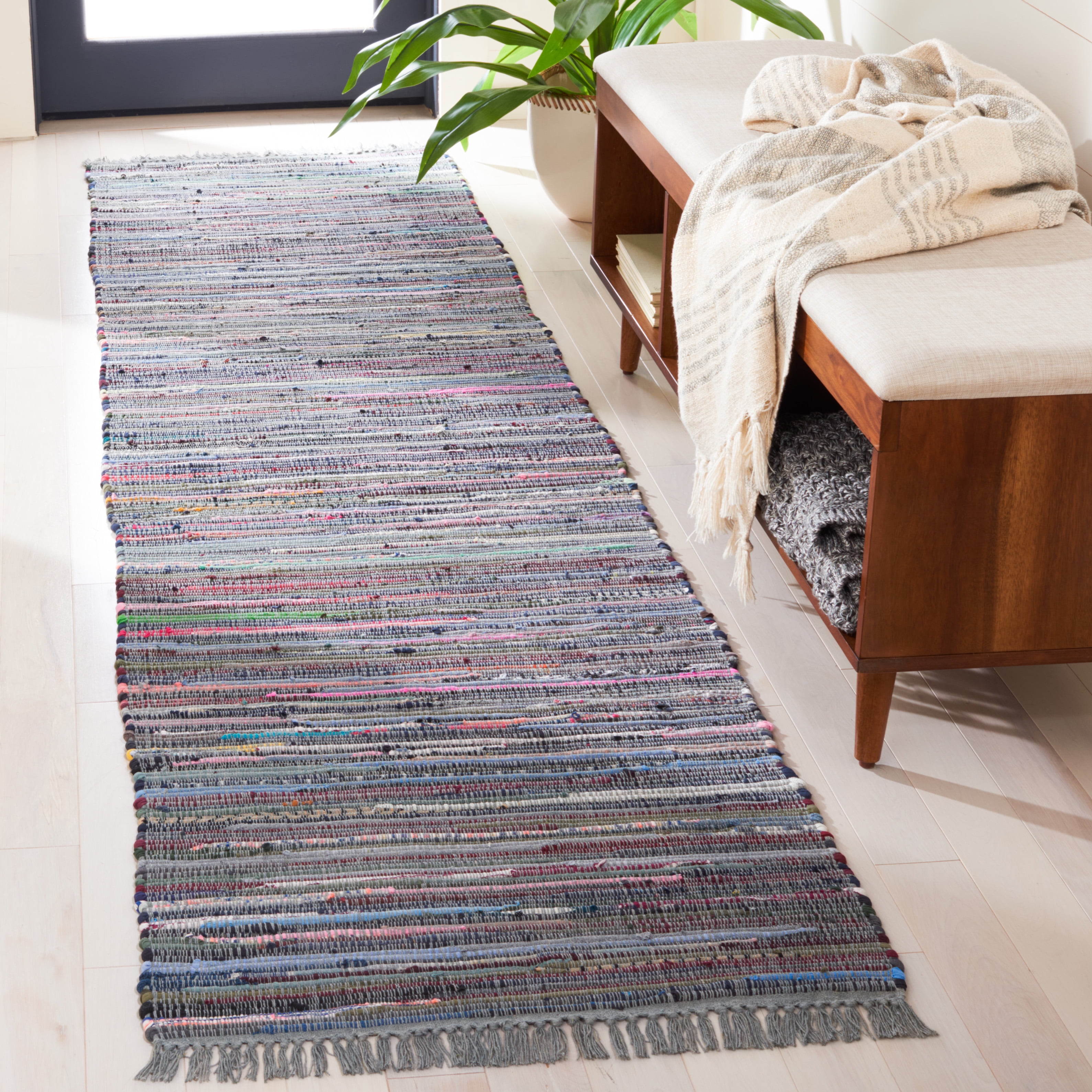 SAFAVIEH Rag Robynne Striped Cotton Runner Rug, Aqua/Multi, 2'3" x 9'